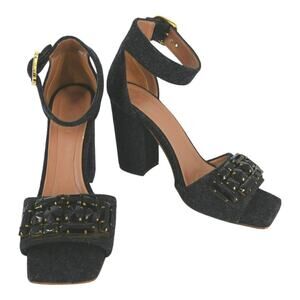 Marni Gray Felt Black Rhinestone Block Heel Sandals Size 40